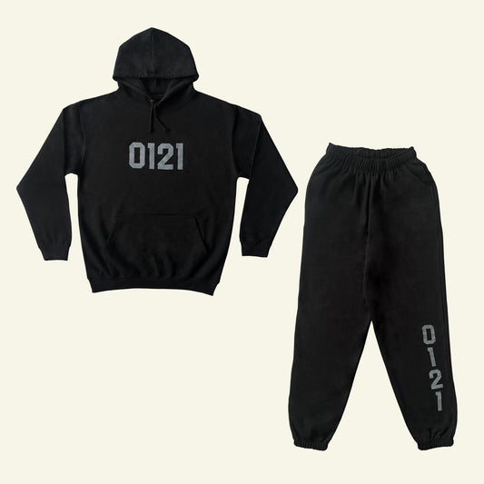 Brumbox Brutalist 0121 printed black tracksuit (front)