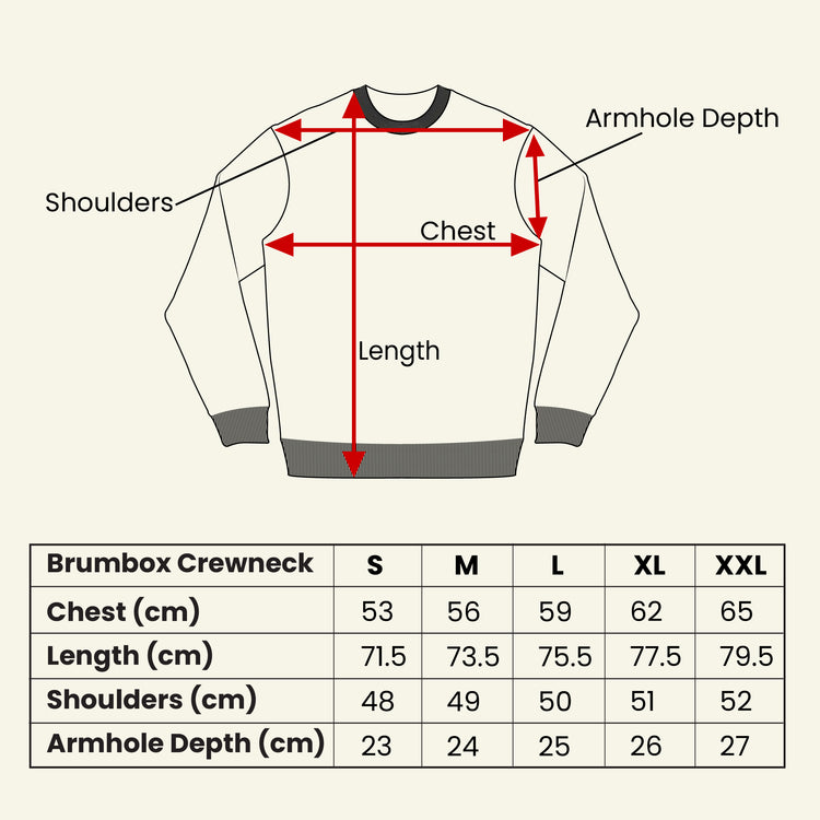 Brumbox Classic Sweatshirt Size Guide