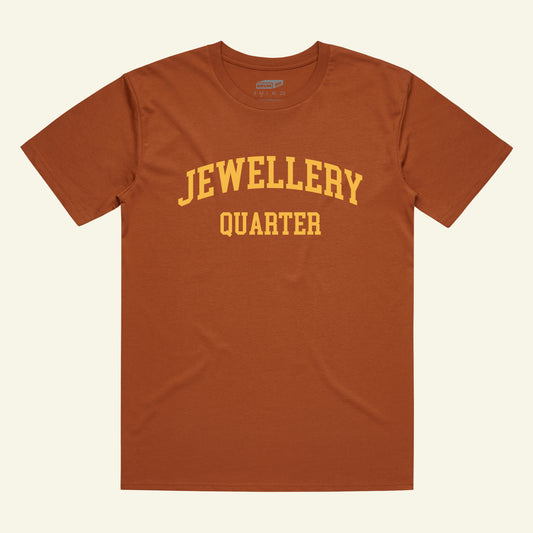 Brumbox vintage athletic style Jewellery Quarter brick red T-shirt (front)