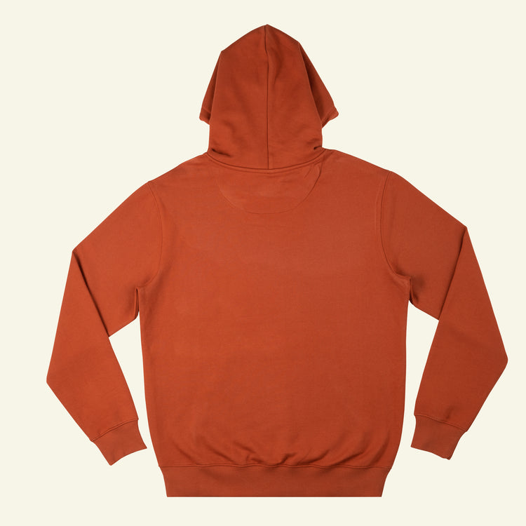 Brumbox Kings Heath athletic varsity style logo chest print in cream on copper hoodie (back)