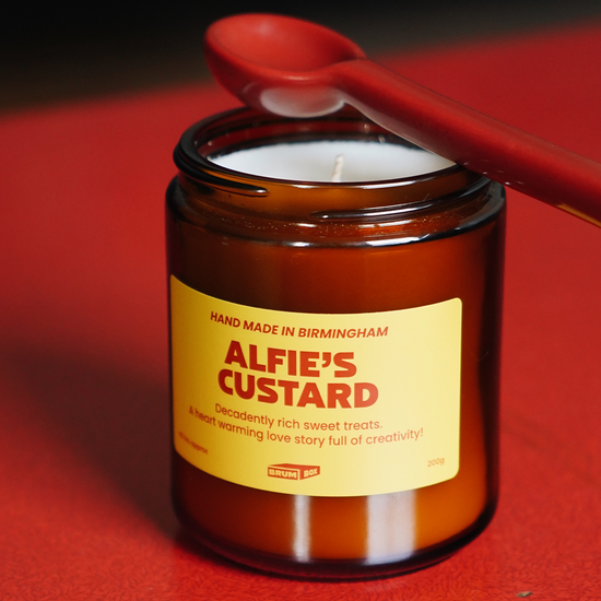 Brumbox Alfie's custard, hand made in Birmingham soy wax candle