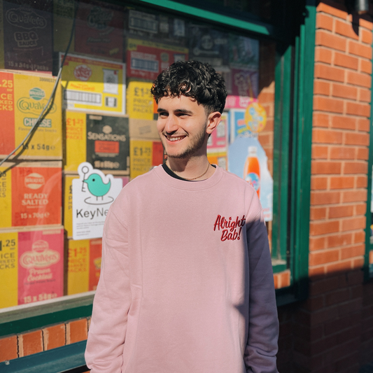 Brumbox Alright Bab beaujolais embroidered pink organic crewneck (front)