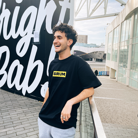 Brumbox black and yellow BRUM logo T-shirt (front)