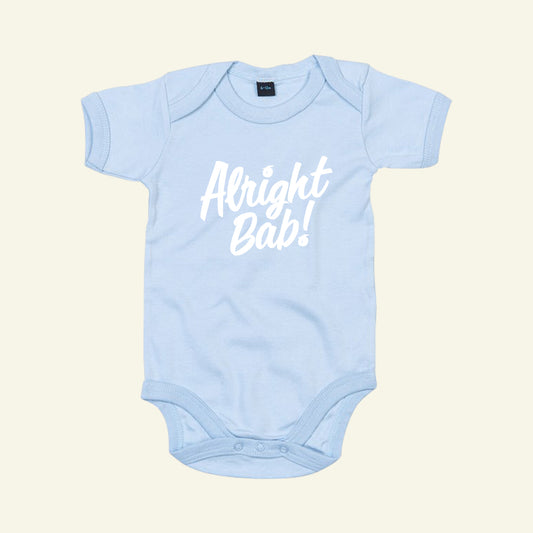 Brumbox Alright Bab pastel blue babygrow (front)