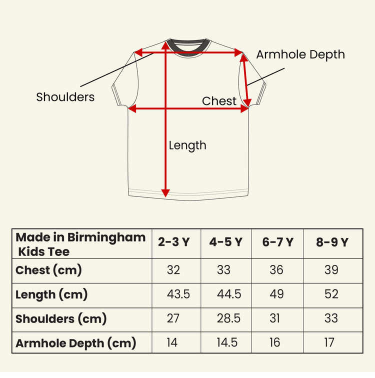 I'd Rather Be In Birmingham Kids Tee- Size Guide
