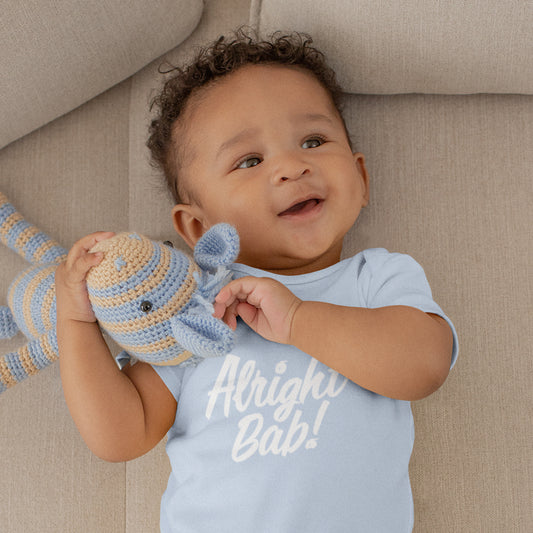 Brumbox Alright Bab pastel blue babygrow (front)