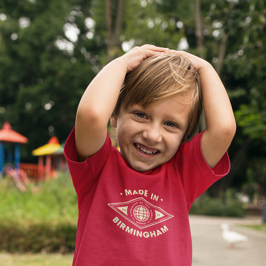 Brumbox Made in Birmingham kids T-shirt in red (front)
