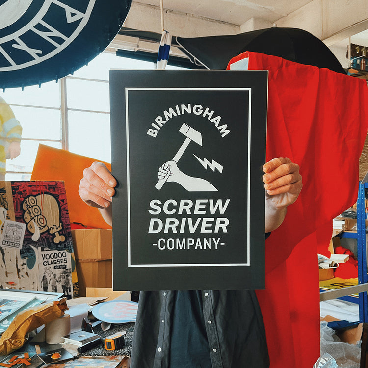 Brumbox Fokawolf holding the Birmingham screwdriver company A3 poster print