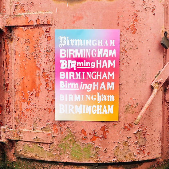 Brumbox Birmingham multi type A3 art print in pink and orange