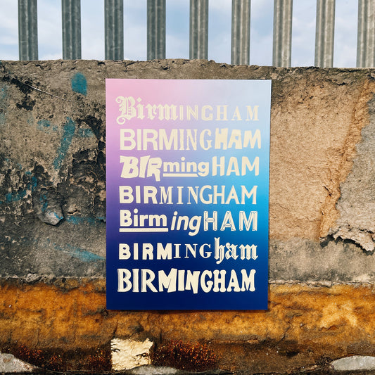Brumbox Birmingham multi type A3 art print in blue and purple