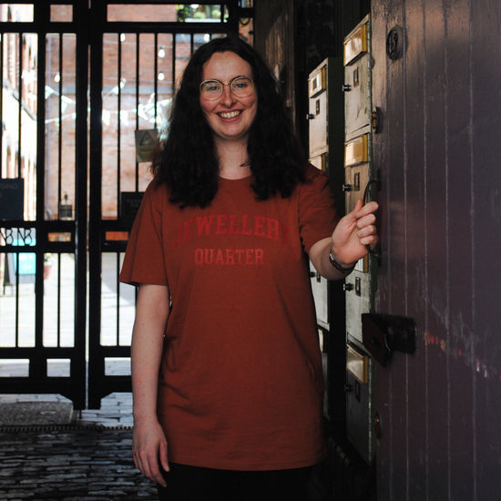 Brumbox vintage athletic style Jewellery Quarter brick red T-shirt (front)