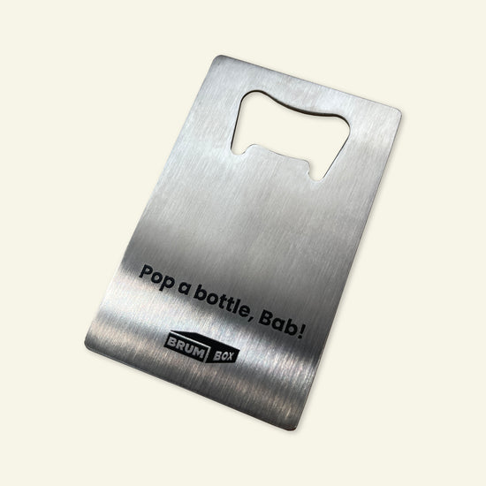 Brumbox BHX Monogram engraved credit card sized stainless steel bottle opener (back)