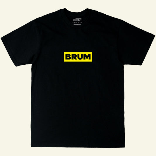 Brumbox black and yellow BRUM logo T-shirt (front)