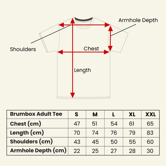 Brumbox classic T-shirt size guide