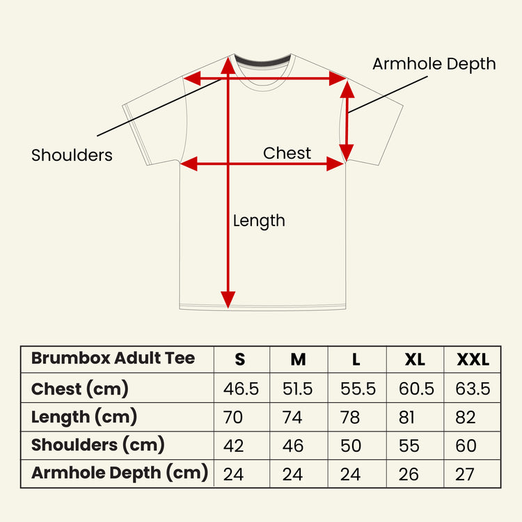 Brumbox Core Tee Size Guide