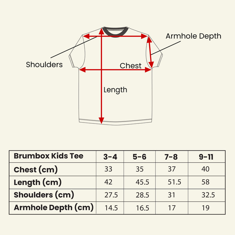 Brumbox Kids Tee Size Guide