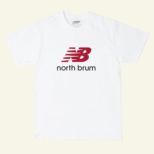 Brumbox white North Birmingham tee NB logo in red north brum text in black
