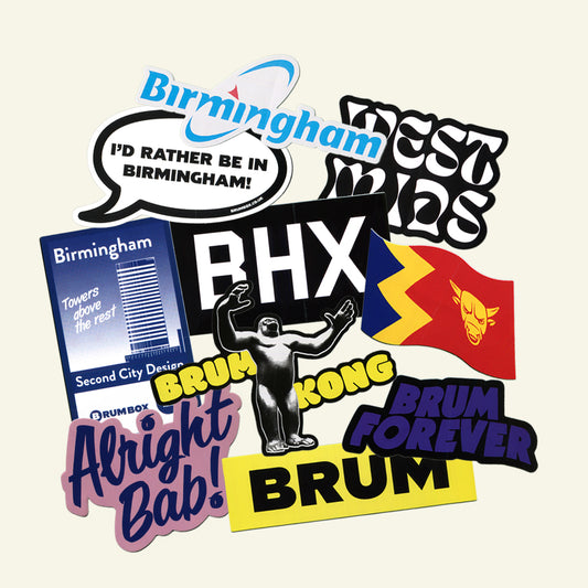 Mixed pack of Brumbox Birmingham themed stickers.