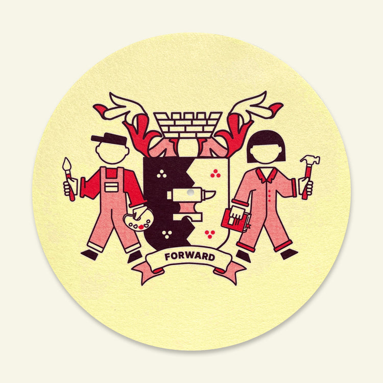Brumbox red Birmingham crest illustration on a cream vinyl slipmat
