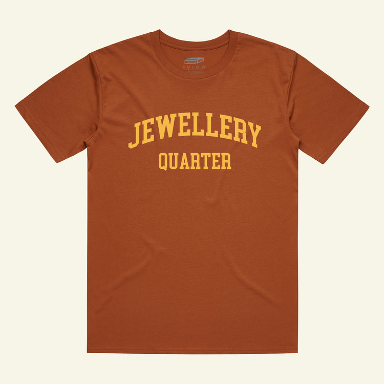 Brumbox vintage athletic style Jewellery Quarter brick red T-shirt (front)