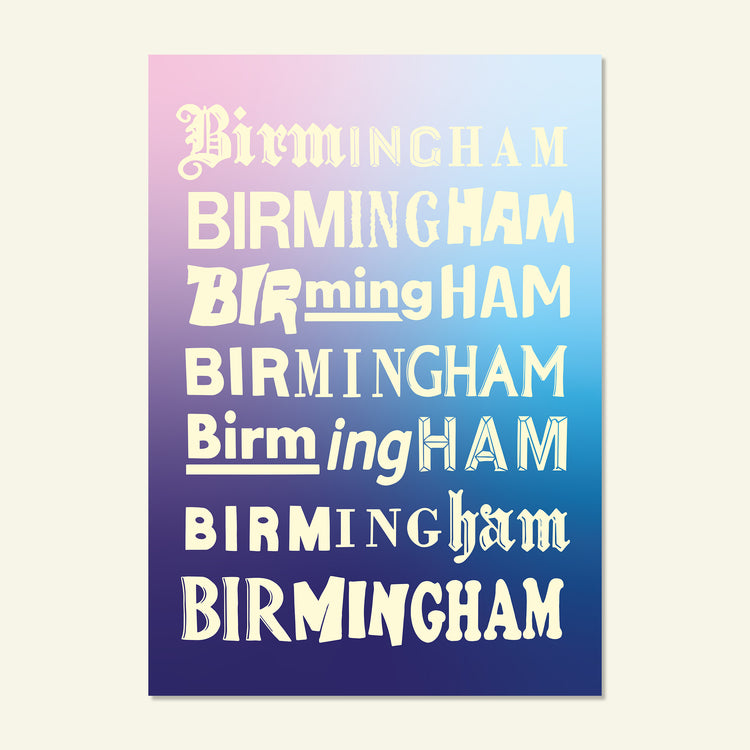 Brumbox Birmingham multi type A3 art print in blue and purple