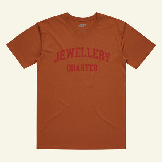 Brumbox vintage athletic style Jewellery Quarter brick red T-shirt (front)