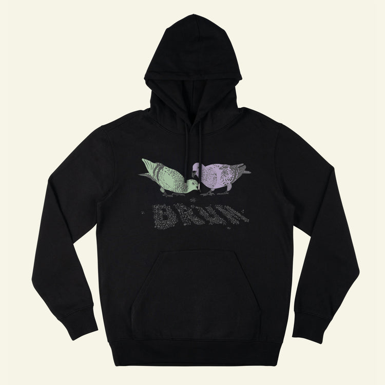 Brumbox Birmingham pigeon cotton hoodie in black (front)