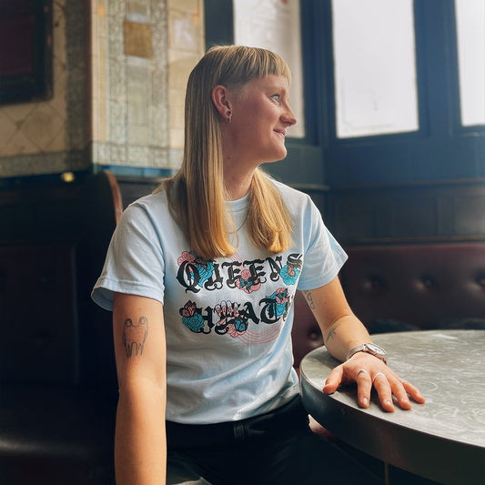 Model wears Brumbox's Queens Heath Pride 2023 cotton T-shirt in the Hare and Hounds