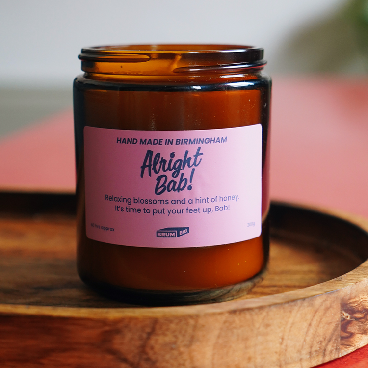 Brumbox alright bab hand made in Birmingham soy wax candle