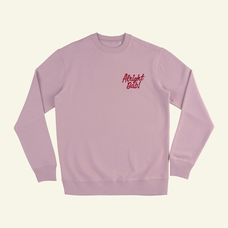 Brumbox Alright Bab beaujolais embroidered pink organic crewneck (front)