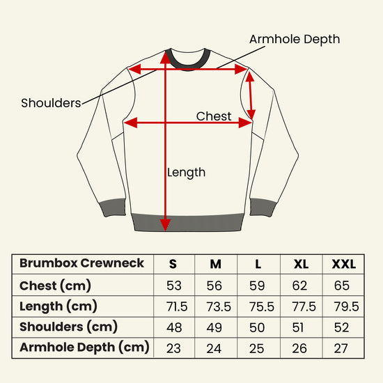 Brumbox Classic Sweatshirt Size Guide