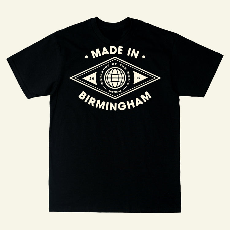 Brumbox Made in Birmingham, workshop of the world T-shirt in black (back)