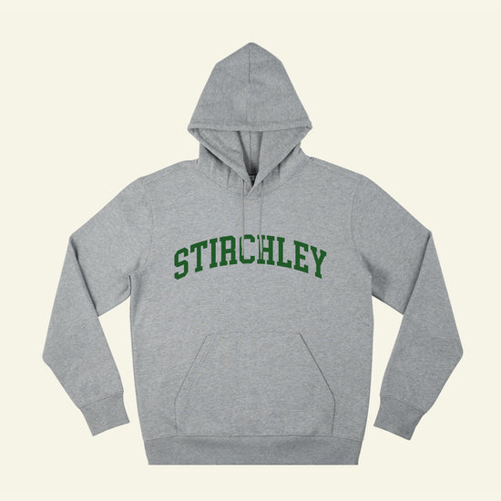 Brumbox Stirchley athletic varsity style logo chest print in dark green on grey hoodie